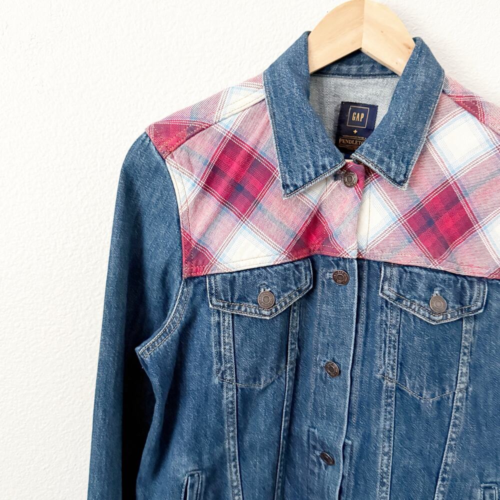 GAP x PENDLETON | Denim Jacket Cotton Coat Plaid Button Cowgirl Western | Medium - Picture 4 of 8